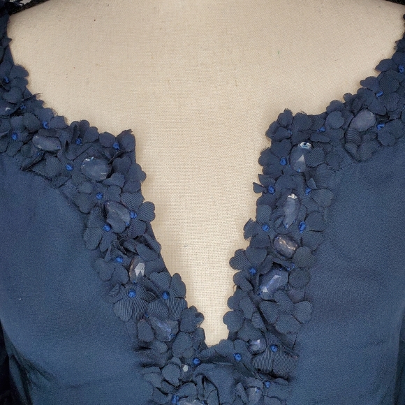 Rebecca Taylor Navy Silk Shift Dress Floral Embellishment - Picture 4 of 6